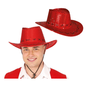 Sombrero Vaquero Lentejuelas Rojo