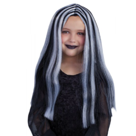 Peluca Brujita Negra Con Mechas Blancas